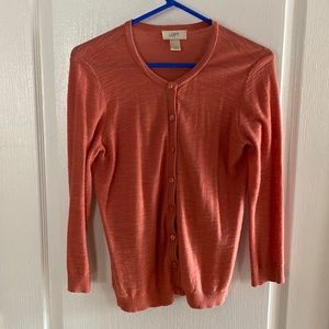 Loft button down cardigan, rosy peach. 3/4 sleeve, size medium. EUC